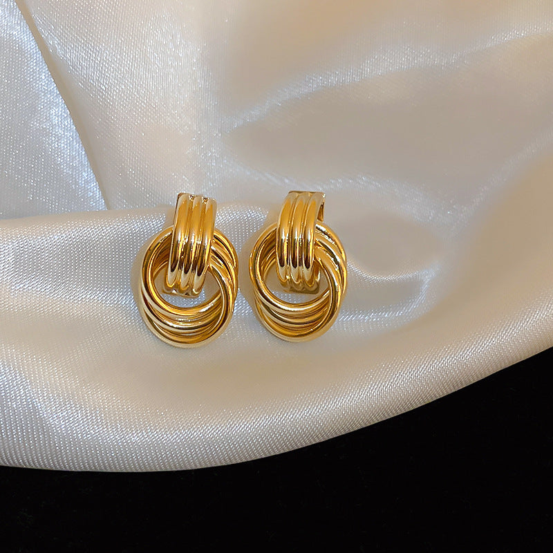 Wholesale Metal Twist 925 Silver Needle Geometric Circle Earrings