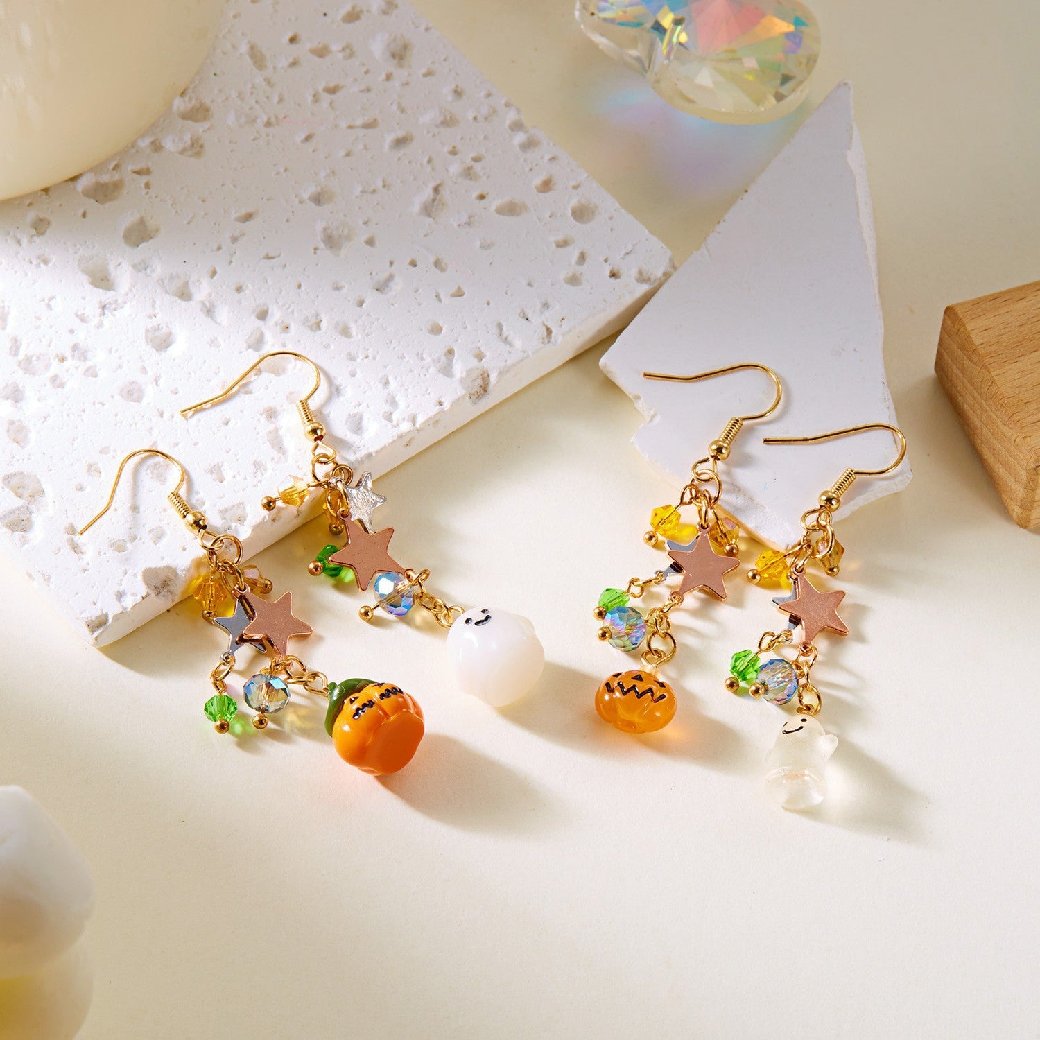 Wholesale Alloy  Asymmetrical Earrings Star Moon Ghost Pumpkin Design Party Jewelry Accessory