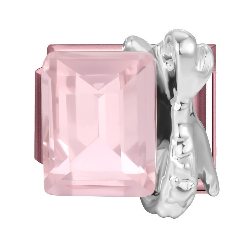 Wholesale Little Fresh Modular Bracelet with Pink Zircon Charms Stainless Steel Jewelry Accessory for Boutique Resale