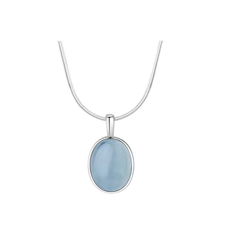 Wholesale S925 Sterling Silver Aquamarous Pendant Necklace