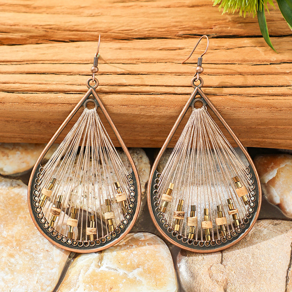 Wholesale Retro Drop Shaped Hand-Woven Earrings Alloy European American Fashion Accessory