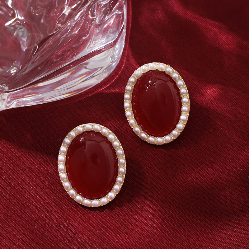 Wholesale Trendy Heart Shape Love Earrings in Burgundy Alloy - Boutique Accessory