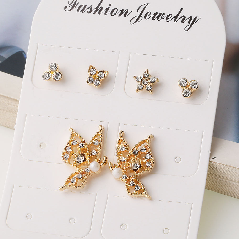 Wholesale alloy temperament pearl earrings  butterfly 6-piece set earrings