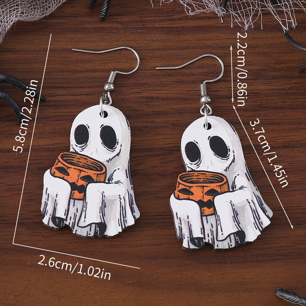 Wholesale Halloween Ghost Face Pumpkin Candy Pendant Goth Theme Wood Earrings ACC-ES-ChuLian033
