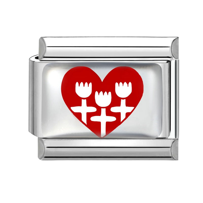 Wholesale 9mm Italian Charm Starter Bracelets DIY Red Heart Bow Stainless Steel Composable Bracelet