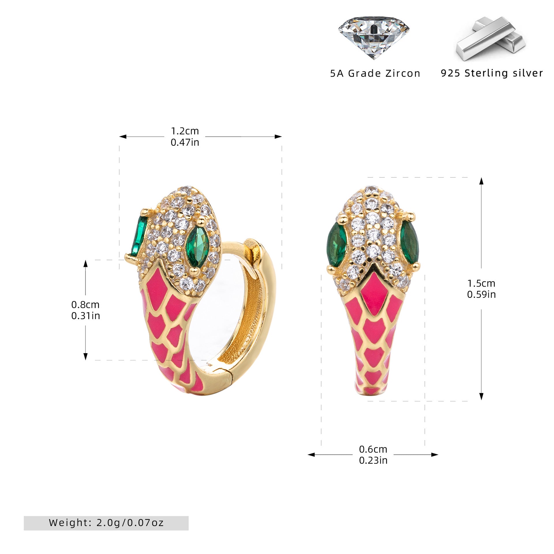 Wholesale s925 Sterling Silver Snake Ear Buckle Color Oil Drop Earrings