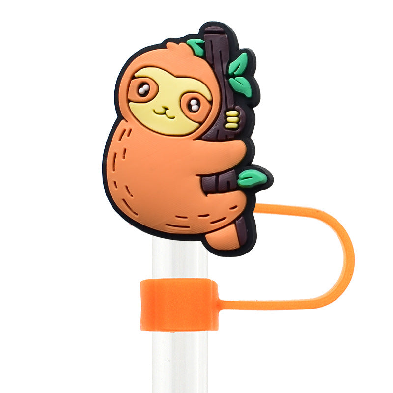 Wholesale Random 100pcs Cartoon Sloth Straw Tube Cap 10mm Soft Glue Straw Decoration Straw Cover ACC-SCR-RYY047