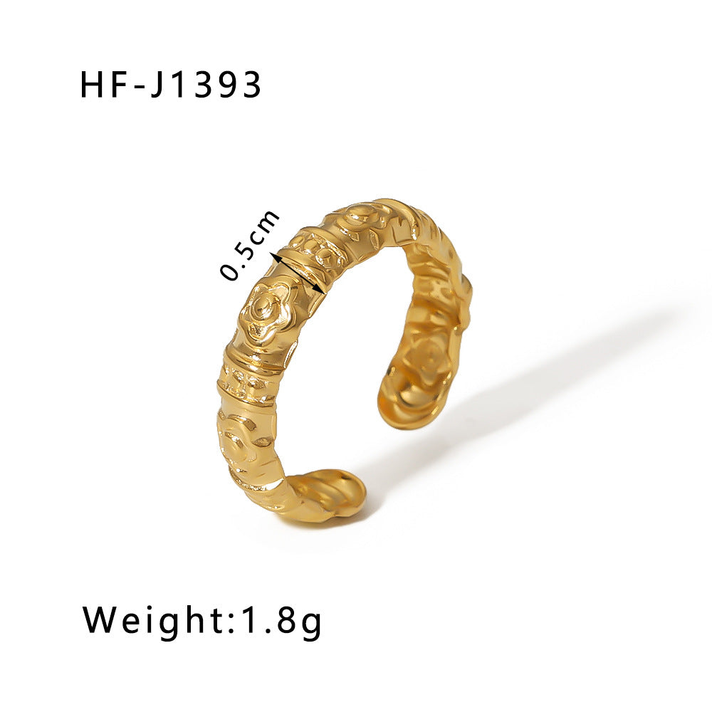 Wholesale Leaf Geometric Hollow Flower 18k Gold Plated Snake Shaped Titanium Steel Ring Stainless Steel ACC-RS-Xiny002