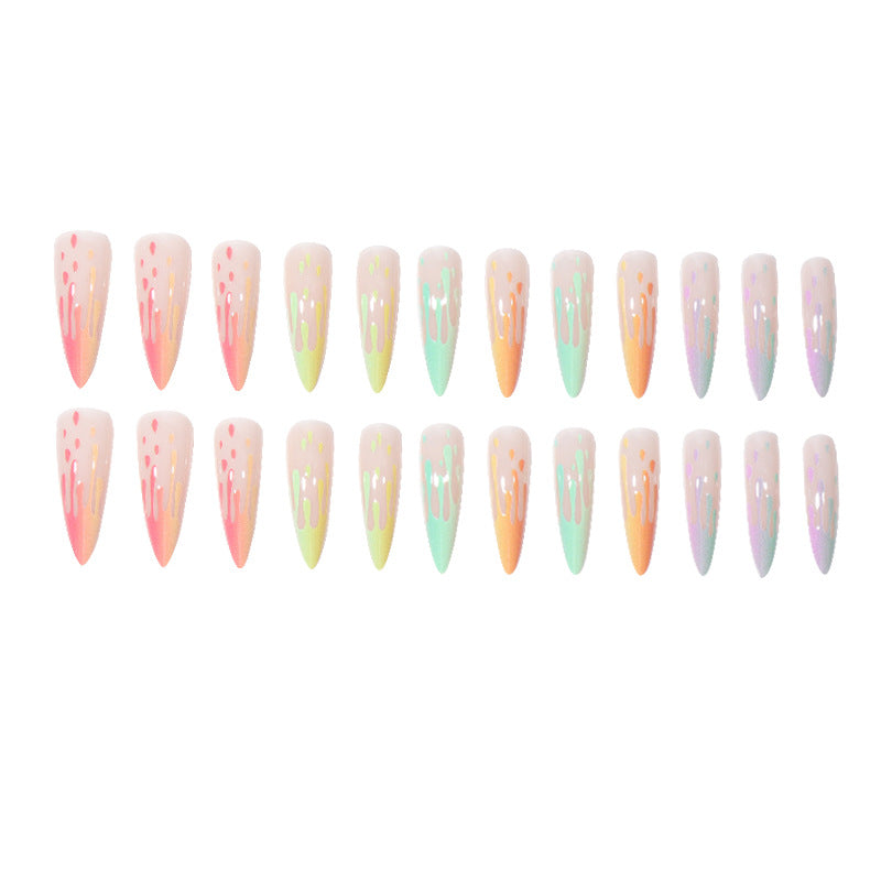 Wholesale 24 Pieces/box Rainbow Gradient Press-on Nails Kits Nail Stickers ACC-NS-Shangh004