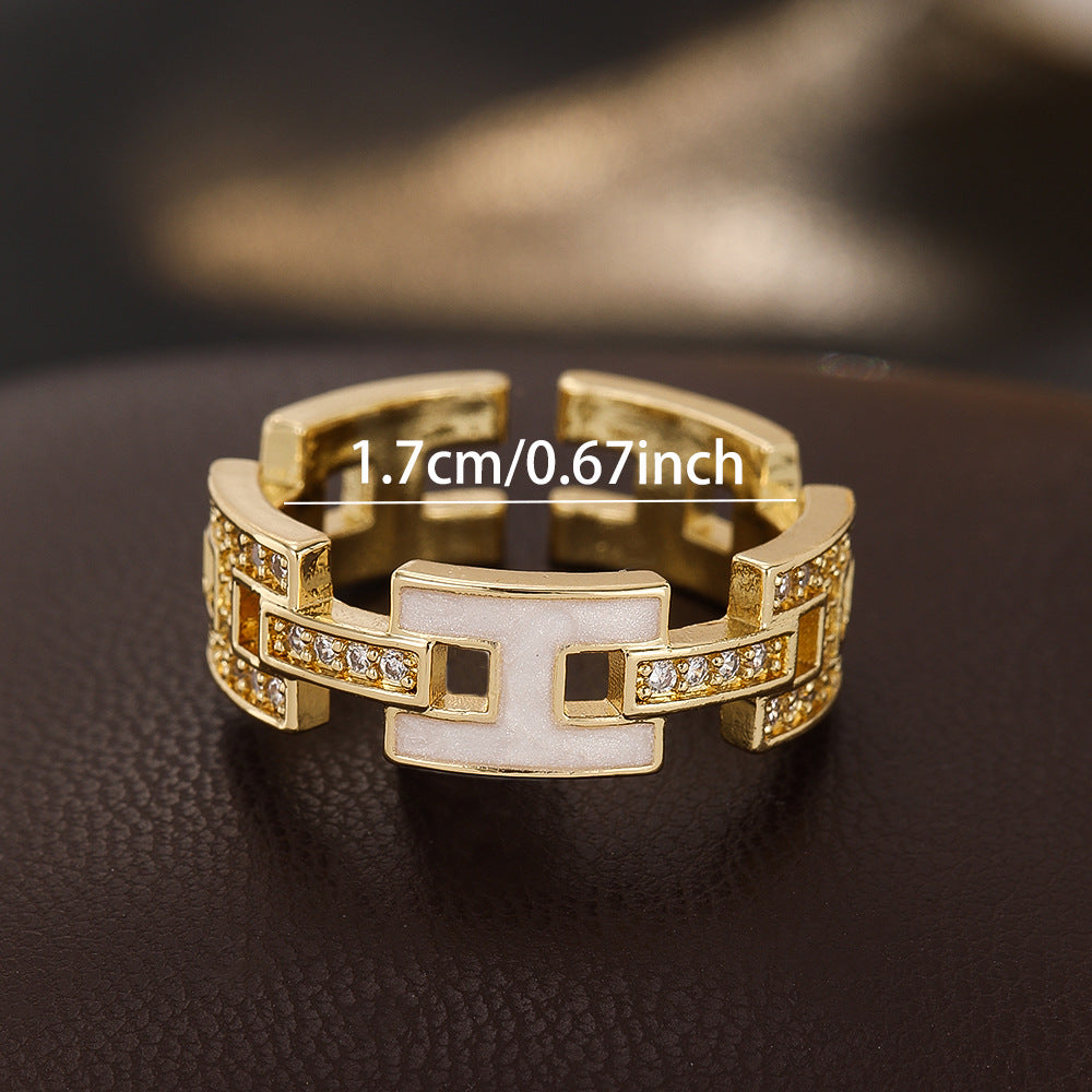 Wholesale Trendy Geometric Gold Plated Adjustable Open Ring For Women Copper Zircon Jewelry Accessory Everyday Wear Gift