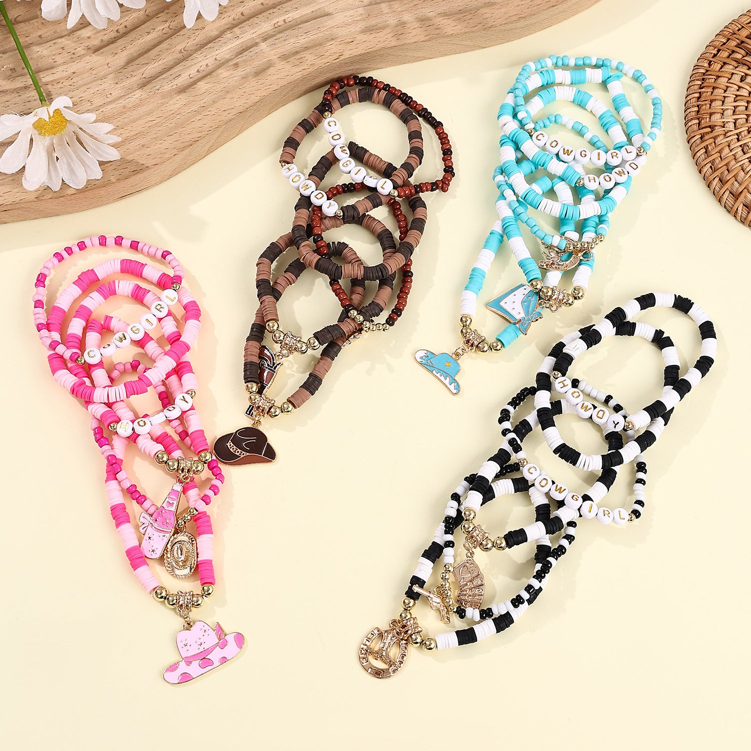 Wholesale  Soft clay western Denim style bracelet set