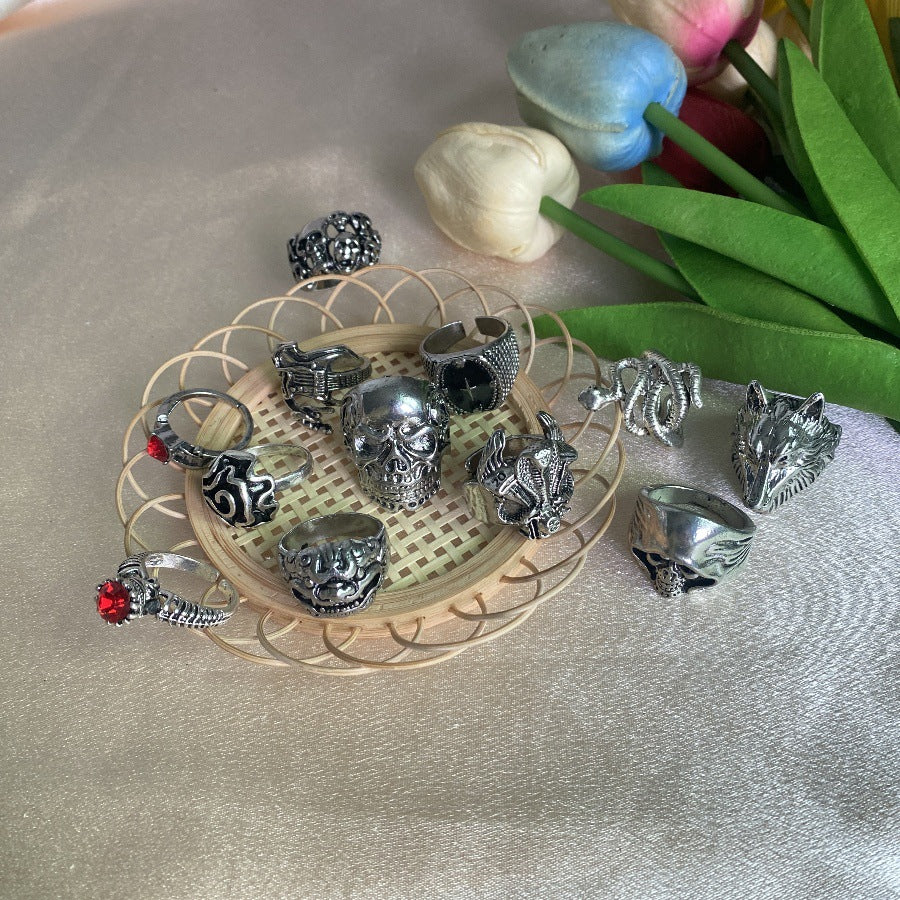 Wholesale  Skull Ghost Face Wolf Head Snake Cross Ring Set