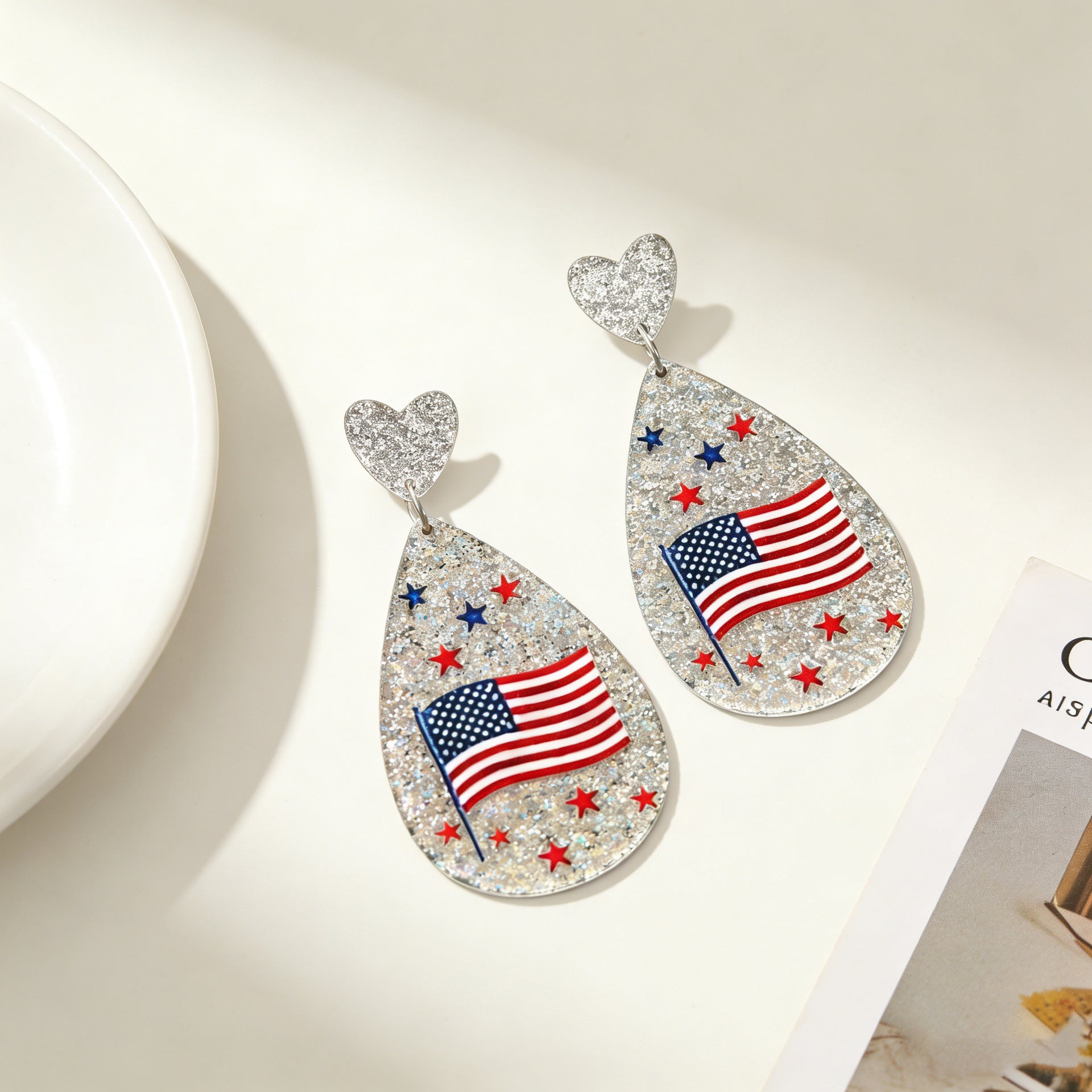 Wholesale Independence Day Flag-Colored Acrylic Earrings
