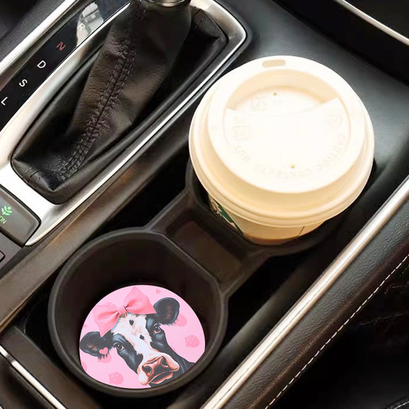 Wholesale Bow Cow Love Milk Tea Ice Cream Pattern Leather Coaster Cup Accessories ACC-CA-YTian002