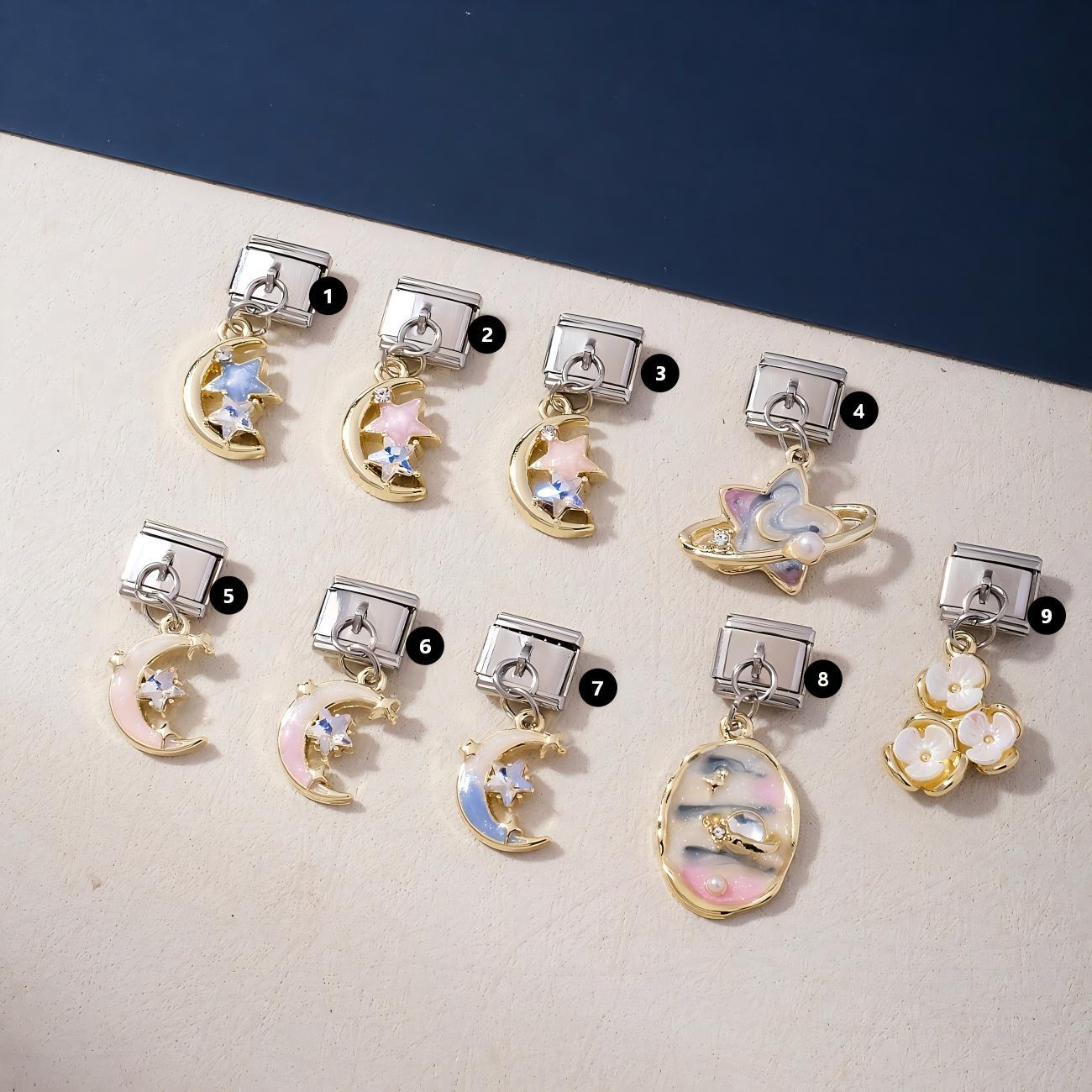 Wholesale Starry Sky Theme Detachable Modular Stainless Steel DIY Bracelet Pendant With Star Moon Planet Flower Charms Jewelry Accessory Gift