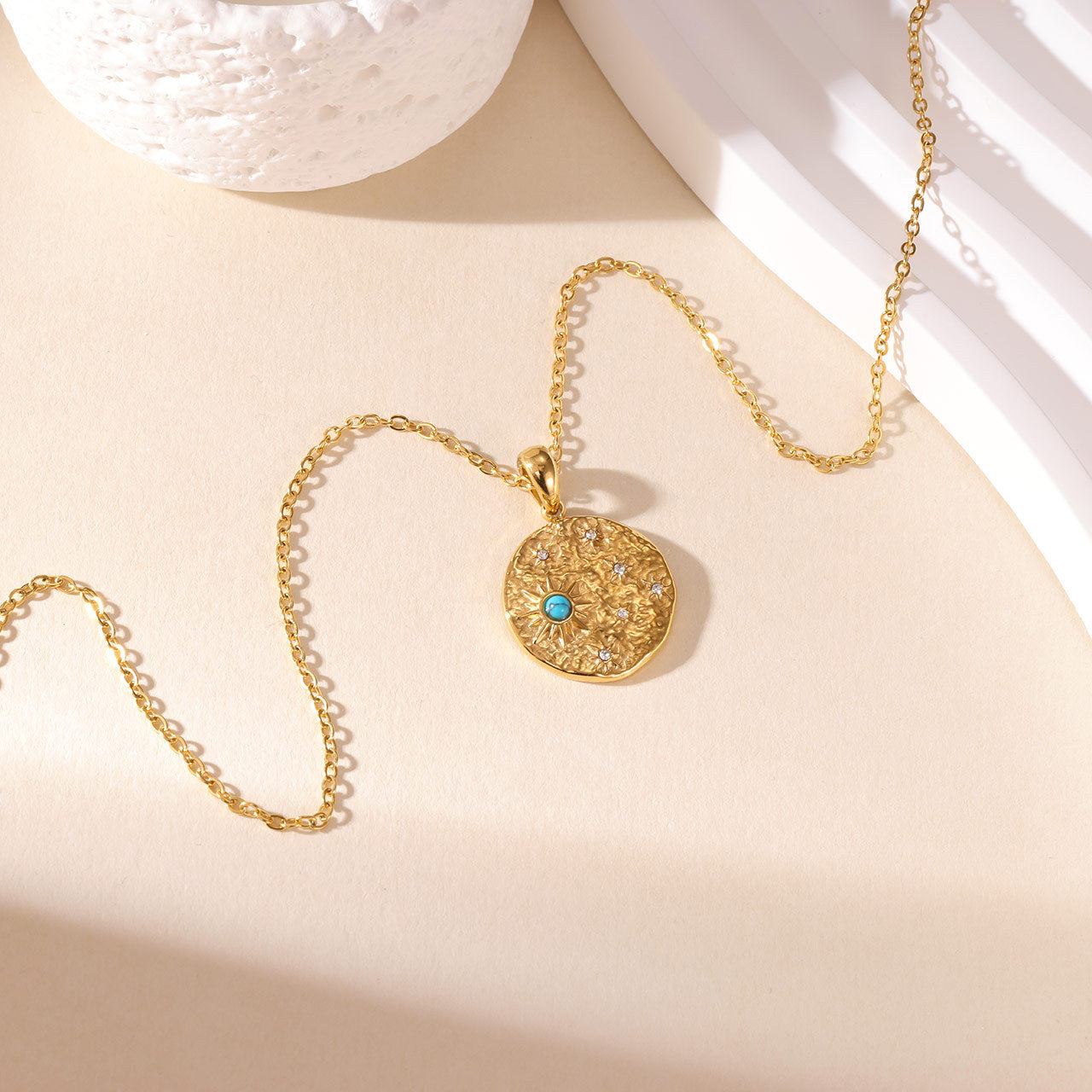 Wholesale Blue Turquoise & Titanium Steel Clavicle Sweater Necklace