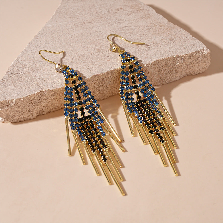 Wholesale Super shiny light luxury diamond geometric tassel ear hooks