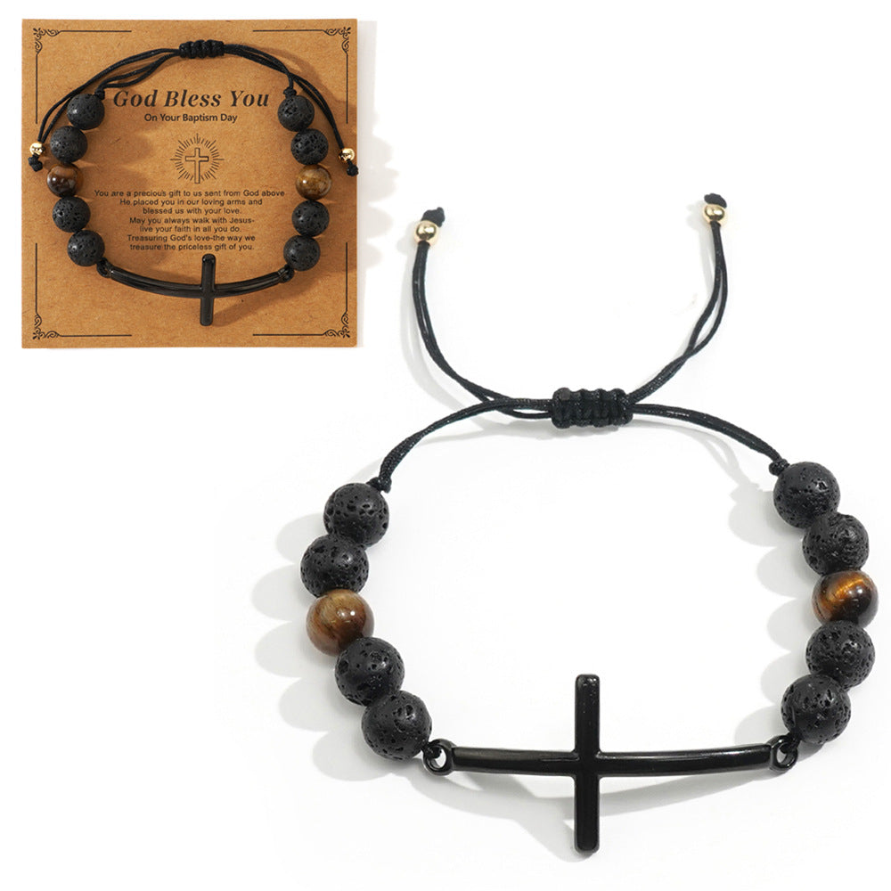 Wholesale  Copper Beads Gun Color Cross Semi-Precious Stone Men's Bracelet
