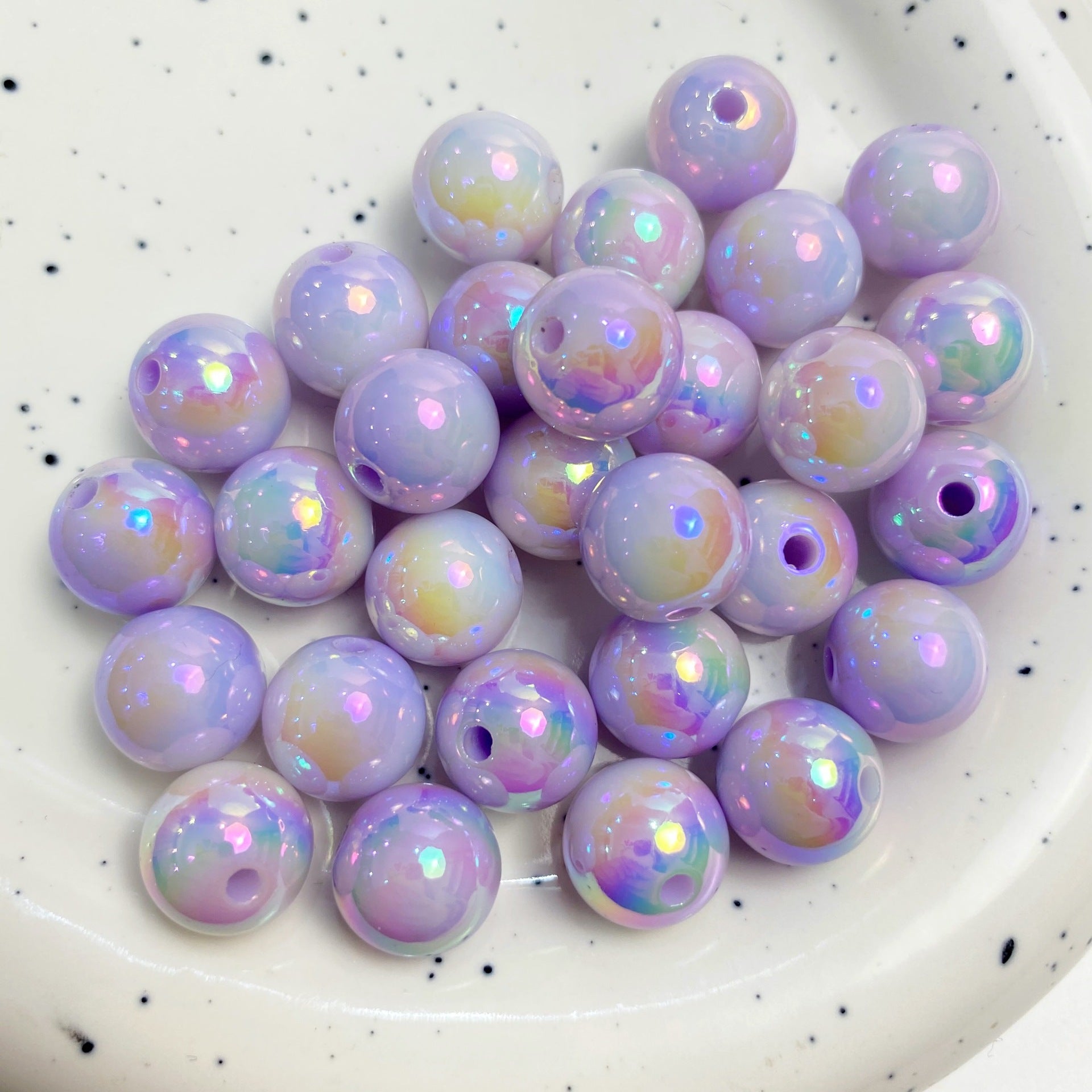 Wholesale of 10pcs Cream Colored UV Plated Starry Sky Luminous Round Beads ACC-BDS-JFei014