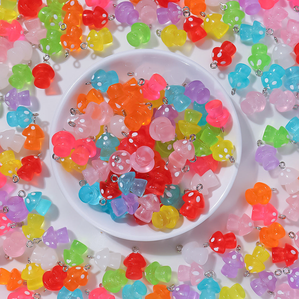 Wholesale 20pcs/ pack Transparent Colorful Luminous Mushroom Pendant — DIY Handmade Accessories for Keychains Earrings and Necklaces