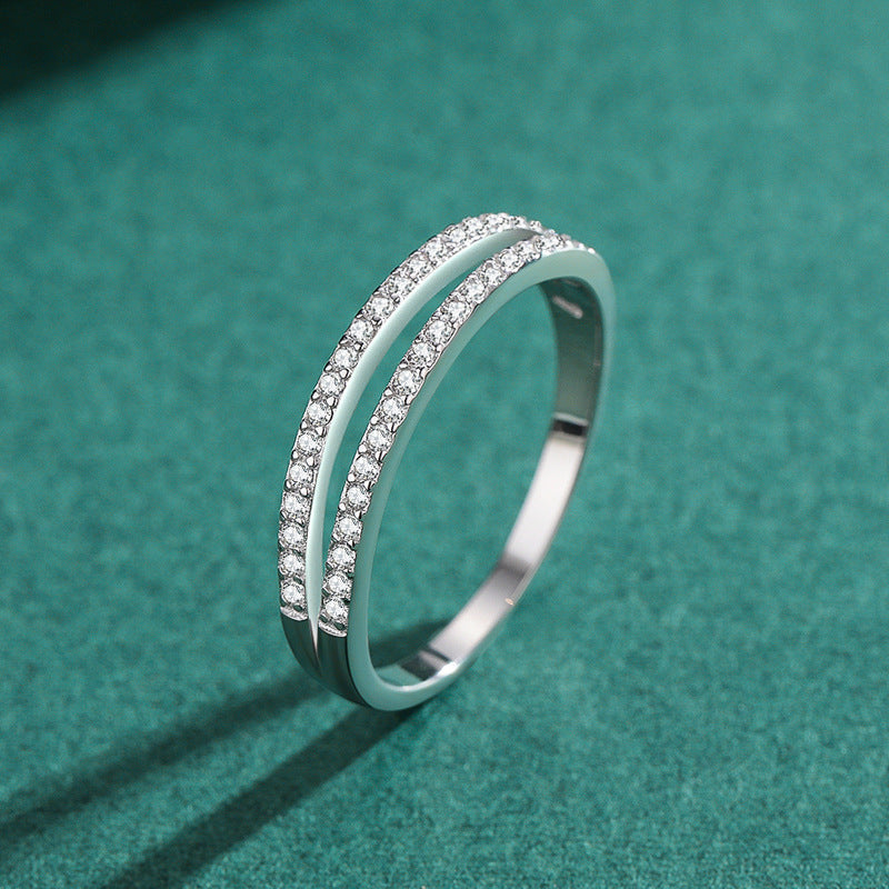 Wholesale s925 sterling silver double-layer diamond ring