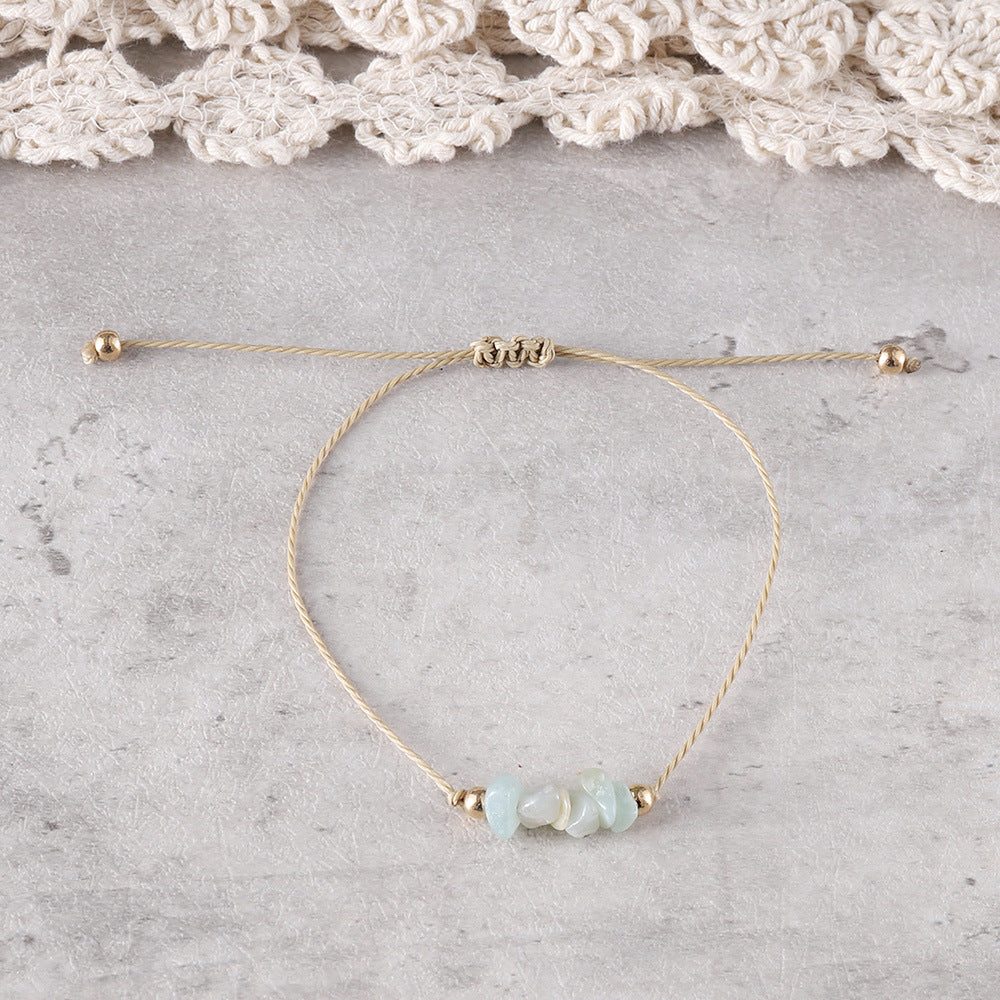 Wholesale Bohemian colorful irregular natural stone gravel adjustable handmade woven bracelet