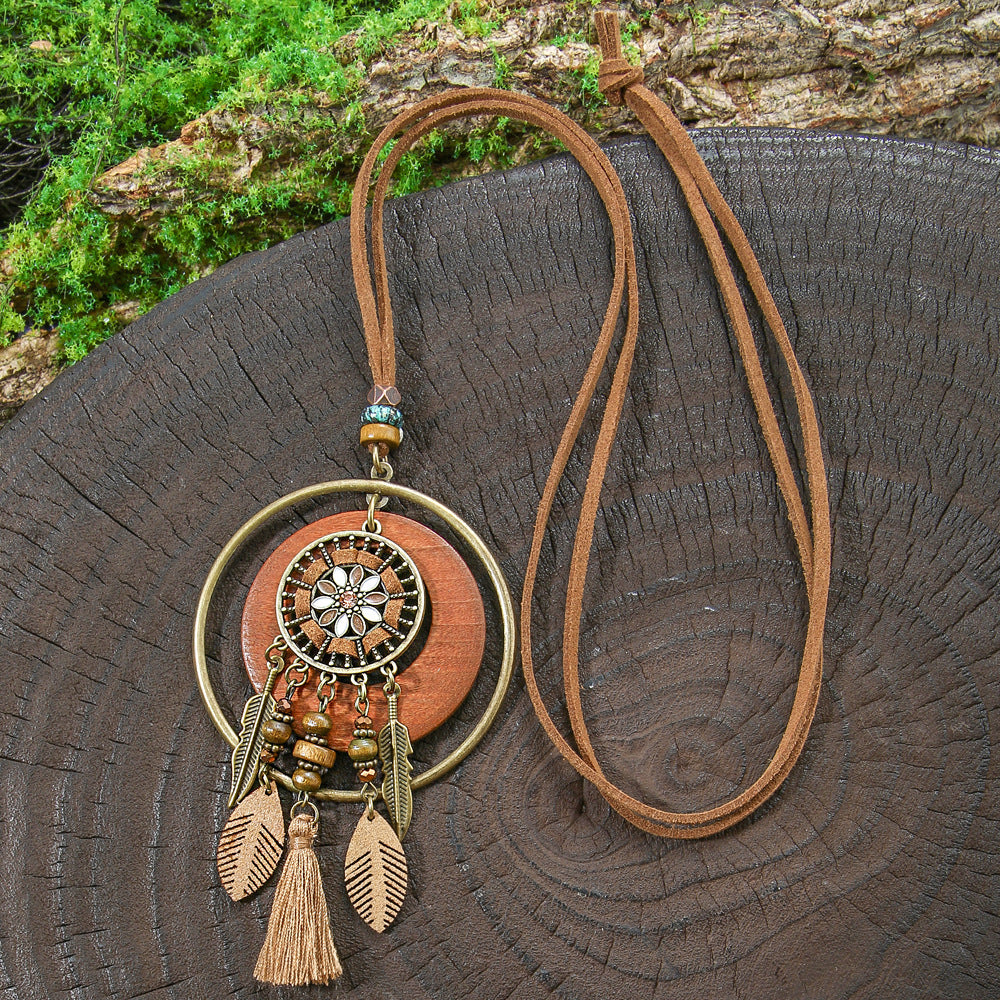 Wholesale Zinc Alloy Bohemian Ethnic Style Long Necklace with Wooden Tassel
