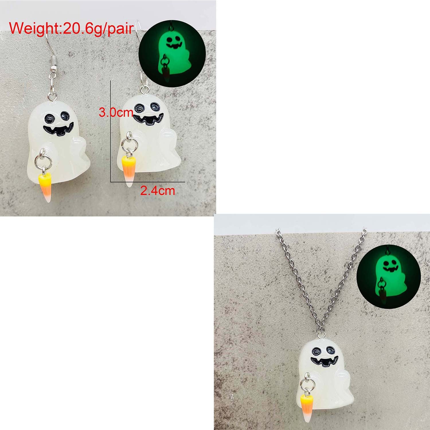 Wholesale Halloween 3D Luminous Ghost Pumpkin Earrings Necklace Sets ACC-ES-ChenY032
