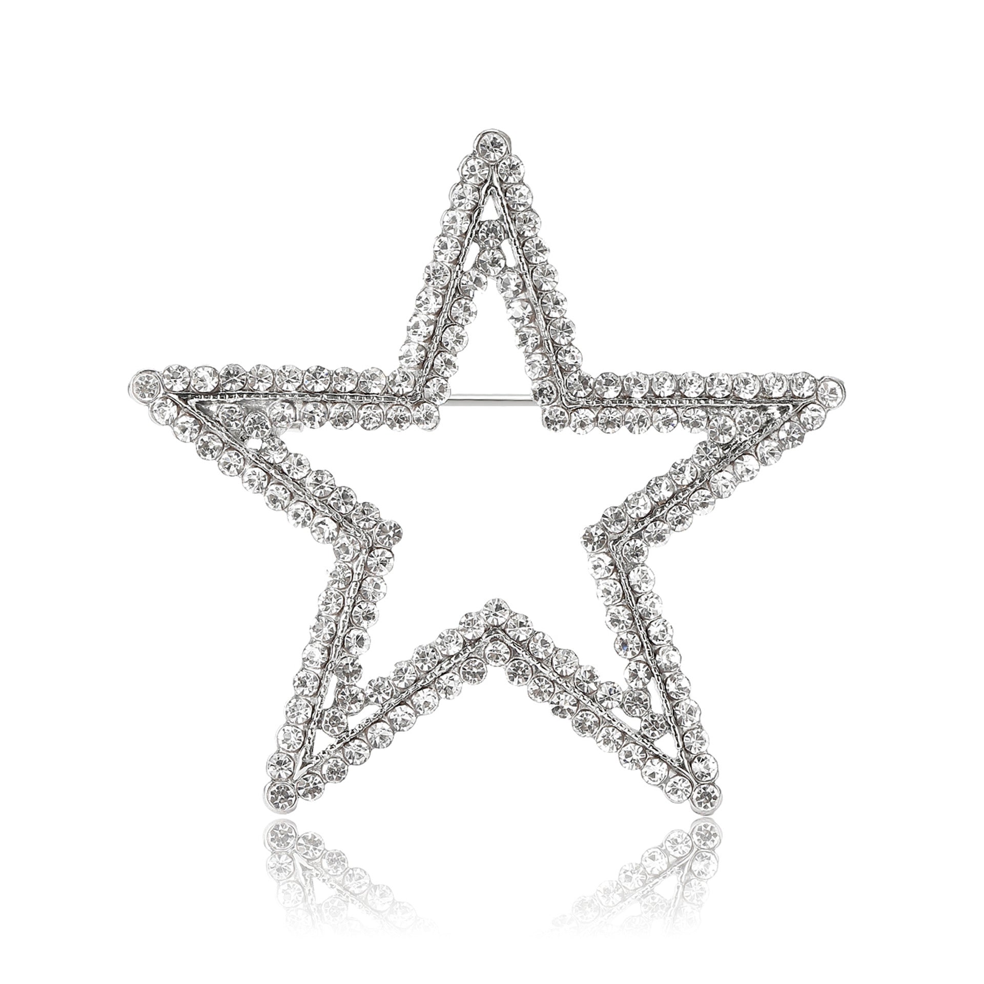 Wholesale Stylish Silver Tone Alloy Rhinestone Star Brooch Hollow Geometric Pin For Women Fashion Jewelry Accessory