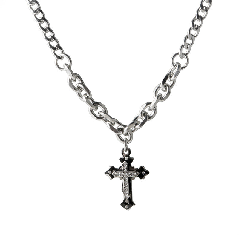 Wholesale  Pearl awl titanium steel necklace  light luxury cross accessories