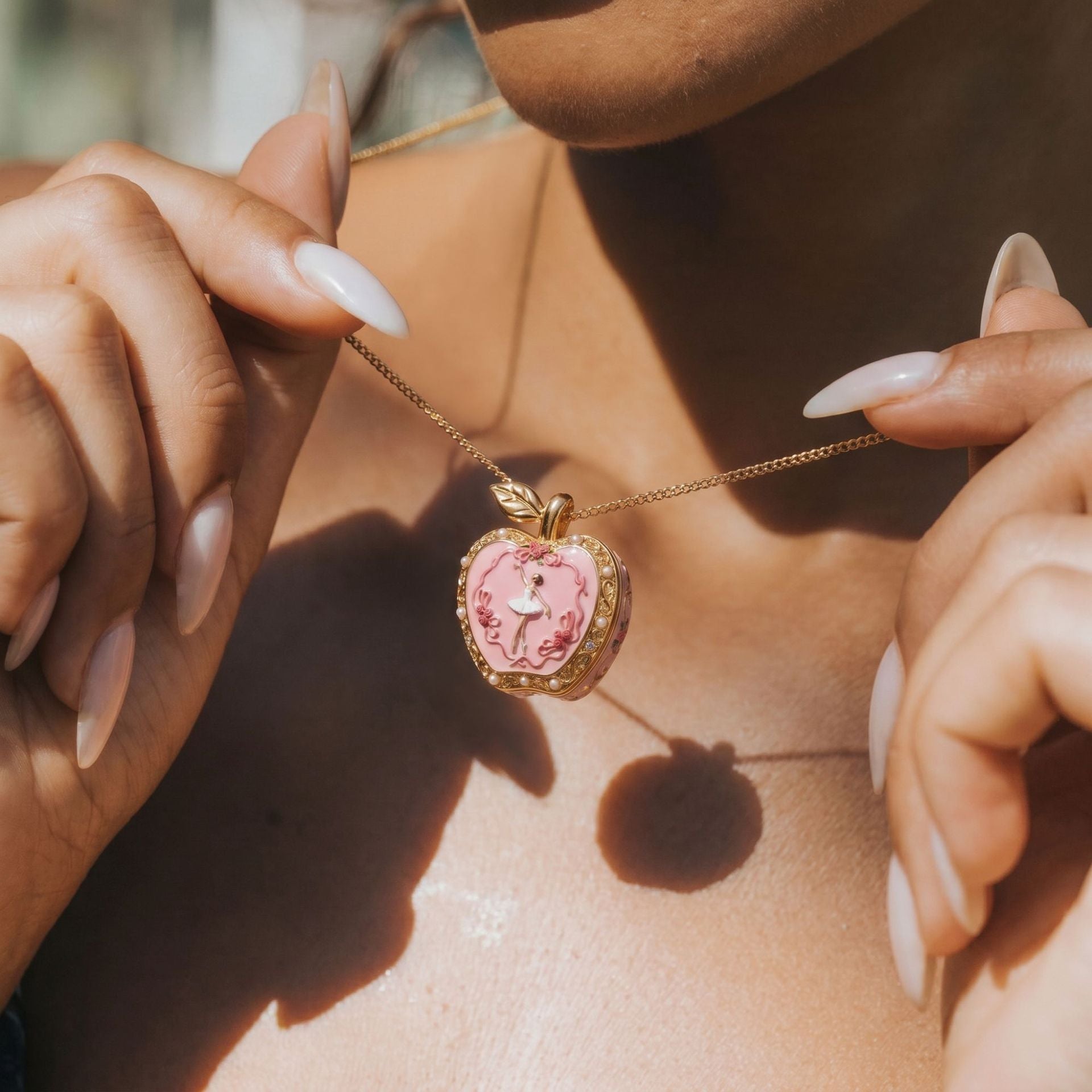 Wholesale Ballet Locket Necklace Pink Gold Electroplated Copper Cute Gift For Girls Fashion Jewelry