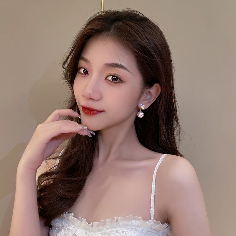 Wholesale One Pair of Pearl and Diamond Heart Earrings ACC-ES-HaoWen011