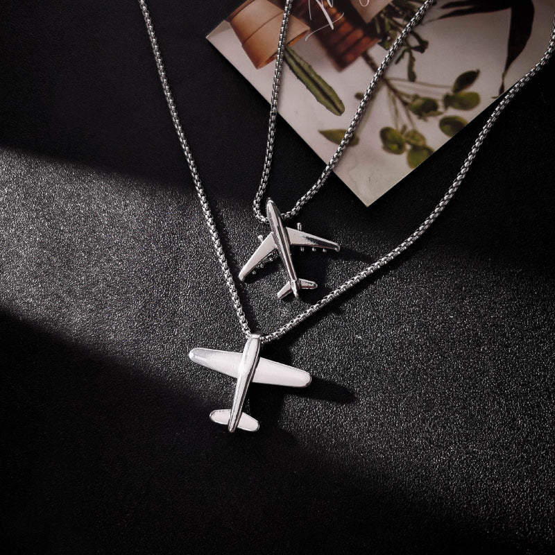 Wholesale  titanium steel airplane necklace disco fun pendant
