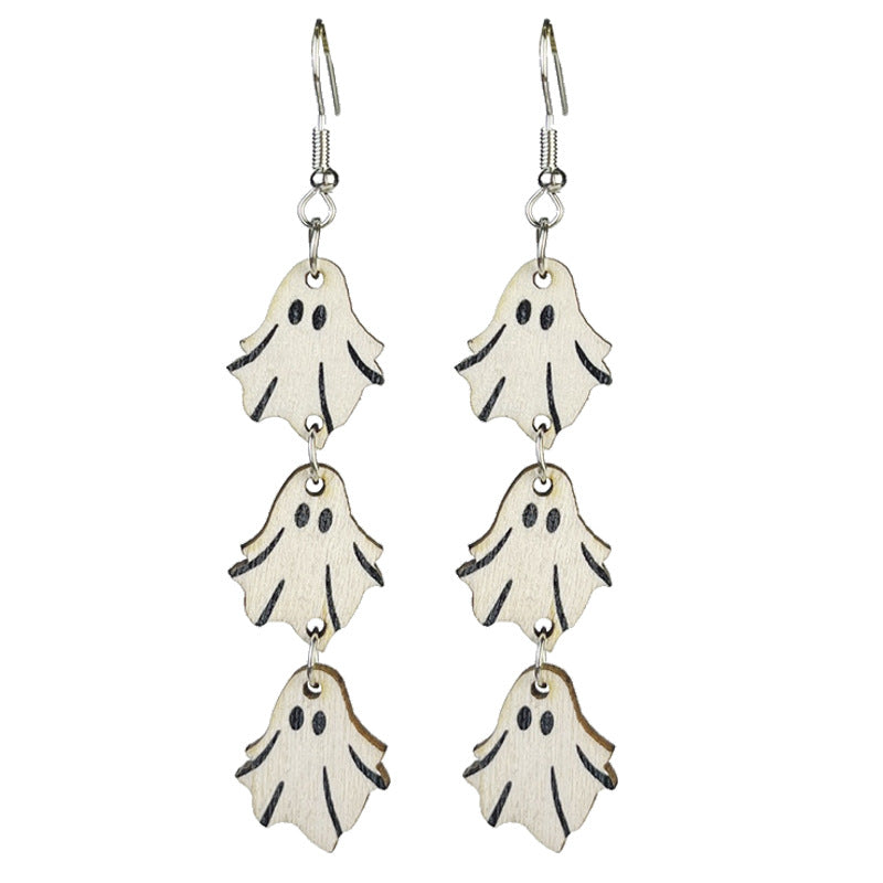 Wholesale 2 Pairs/pack Halloween Wood Earrings Bohemian Ghost Pumpkin Skull Flower Stitching Earrings ACC-ES-HY144