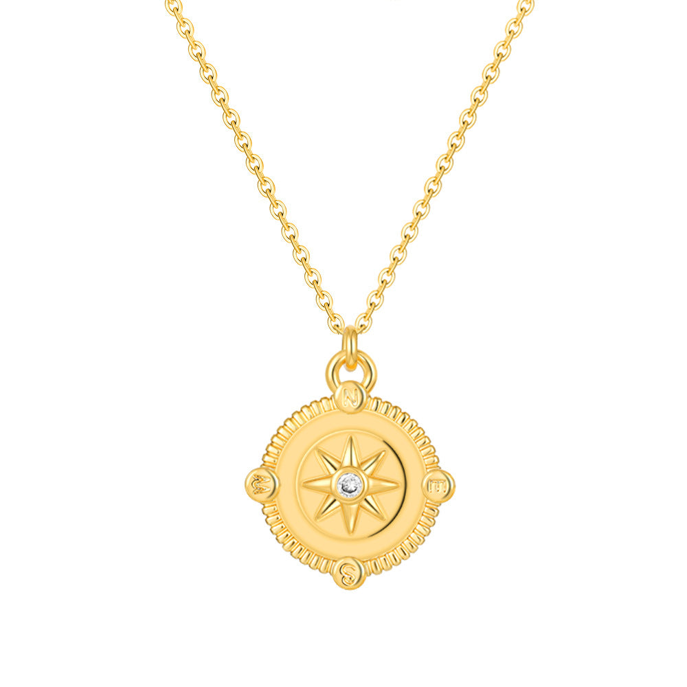 Wholesale electroplated round eight-pointed star pendant retro stainless steel necklace