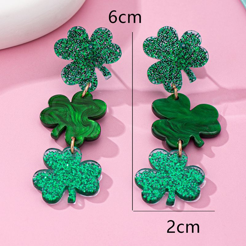 Wholesale St. Patrick's Day Green Four Leaf Clover Acrylic Earrings