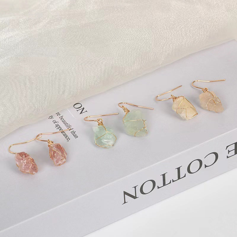 Wholesale Simple natural crystal mixed irregular raw stone creative earrings