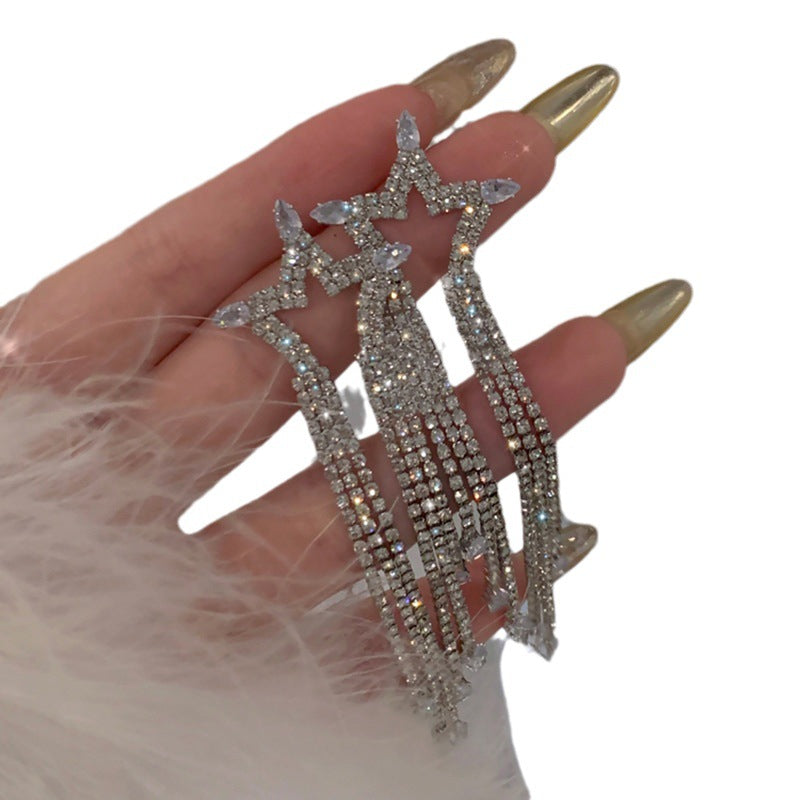 Wholesale Diamond Zircon Five-pointed Star Long Tassel Earrings ACC-ES-KJ010