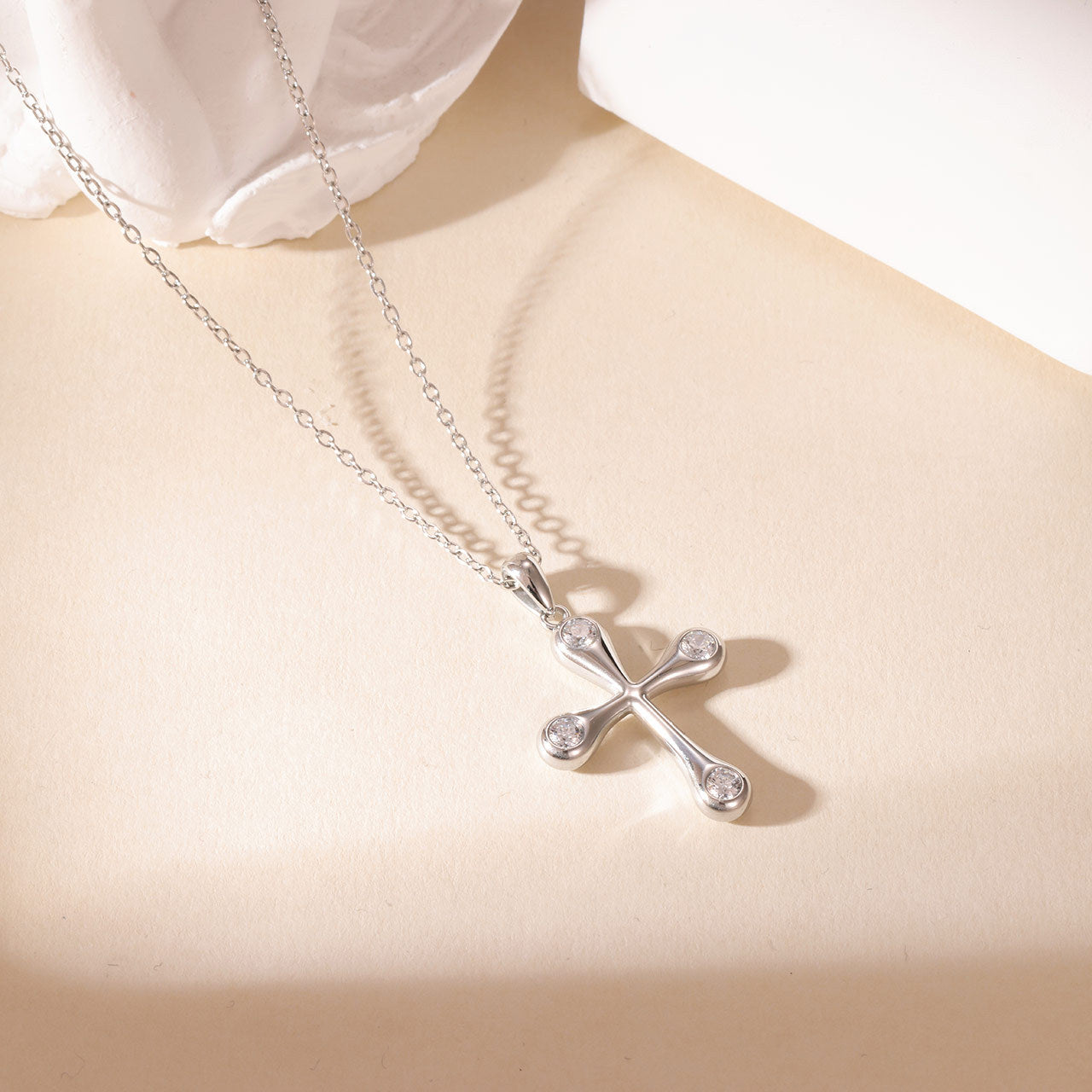 Wholesale Titanium Steel Cross  Colorful Zircon Clavicle Necklace