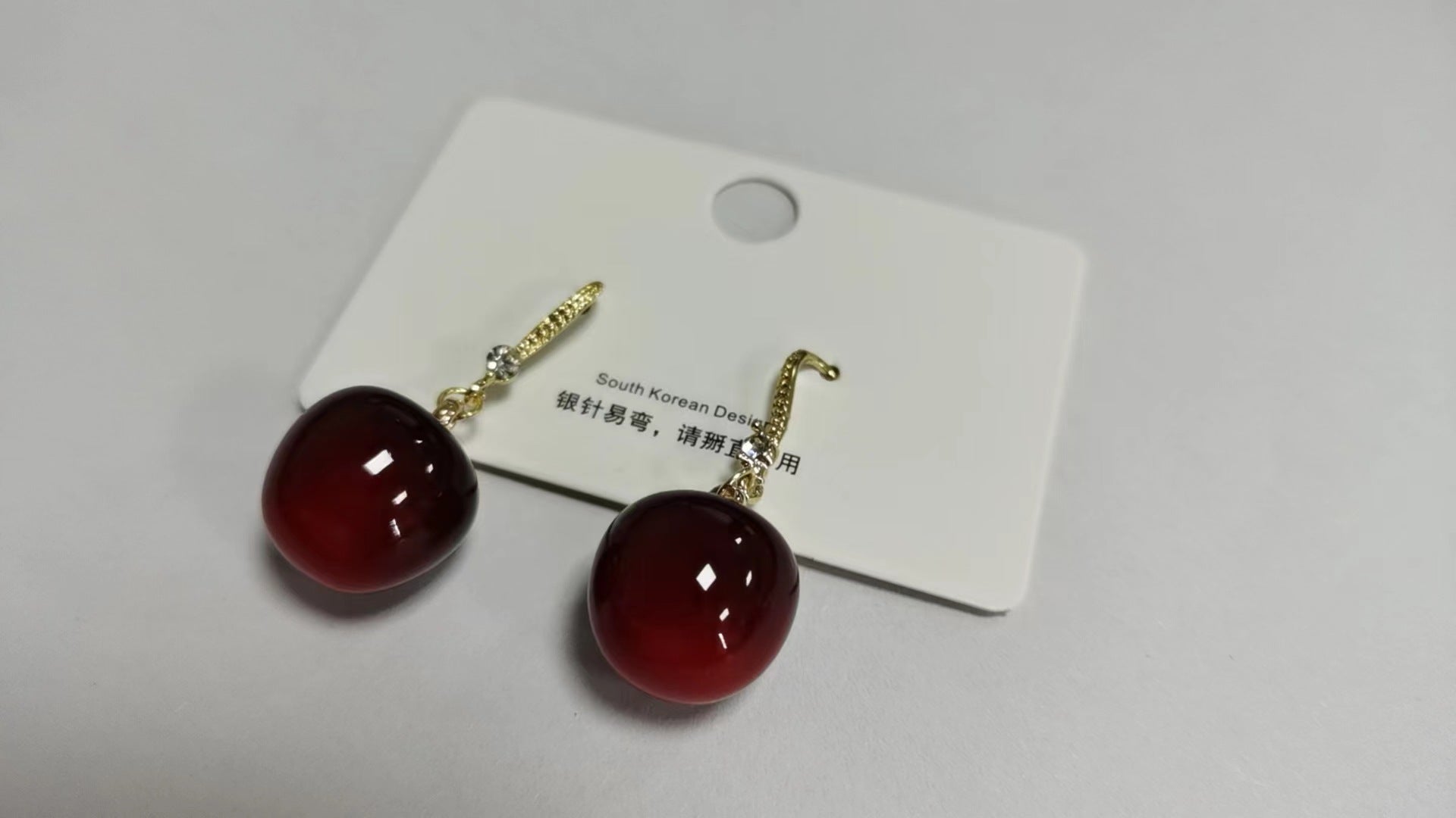 Wholesale Red Cherry Silver Needle Cherry Earrings