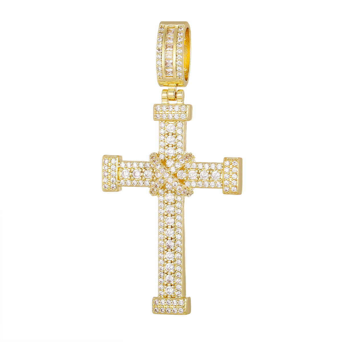 Wholesale Trendy Hip Hop Cross Pendant Necklace Gold Plated Copper Fashion Accessory Gift