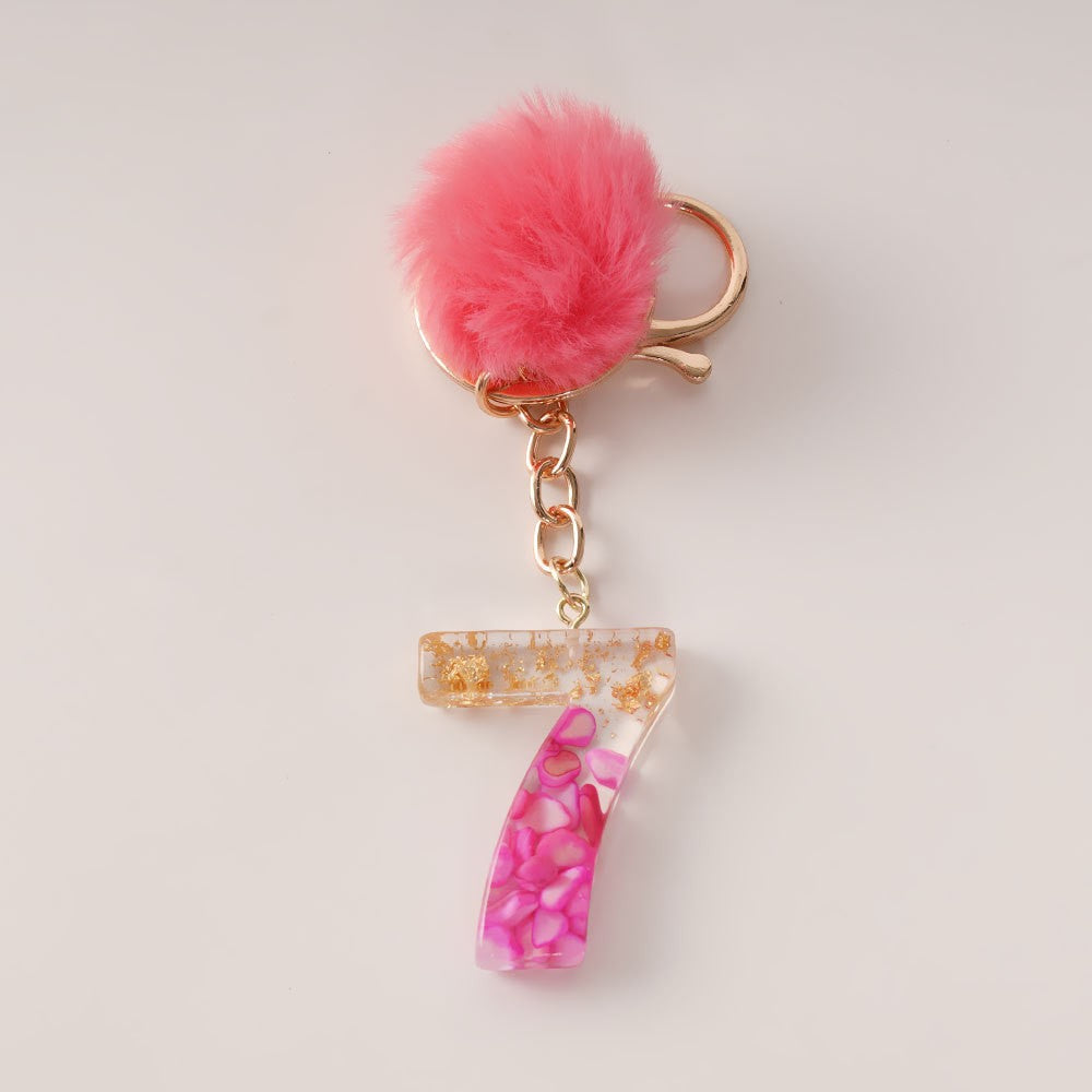 Wholesale Creative and Cute Red Fur Ball Letter Shell Handmade Glue Keychain Exquisite Pendant
