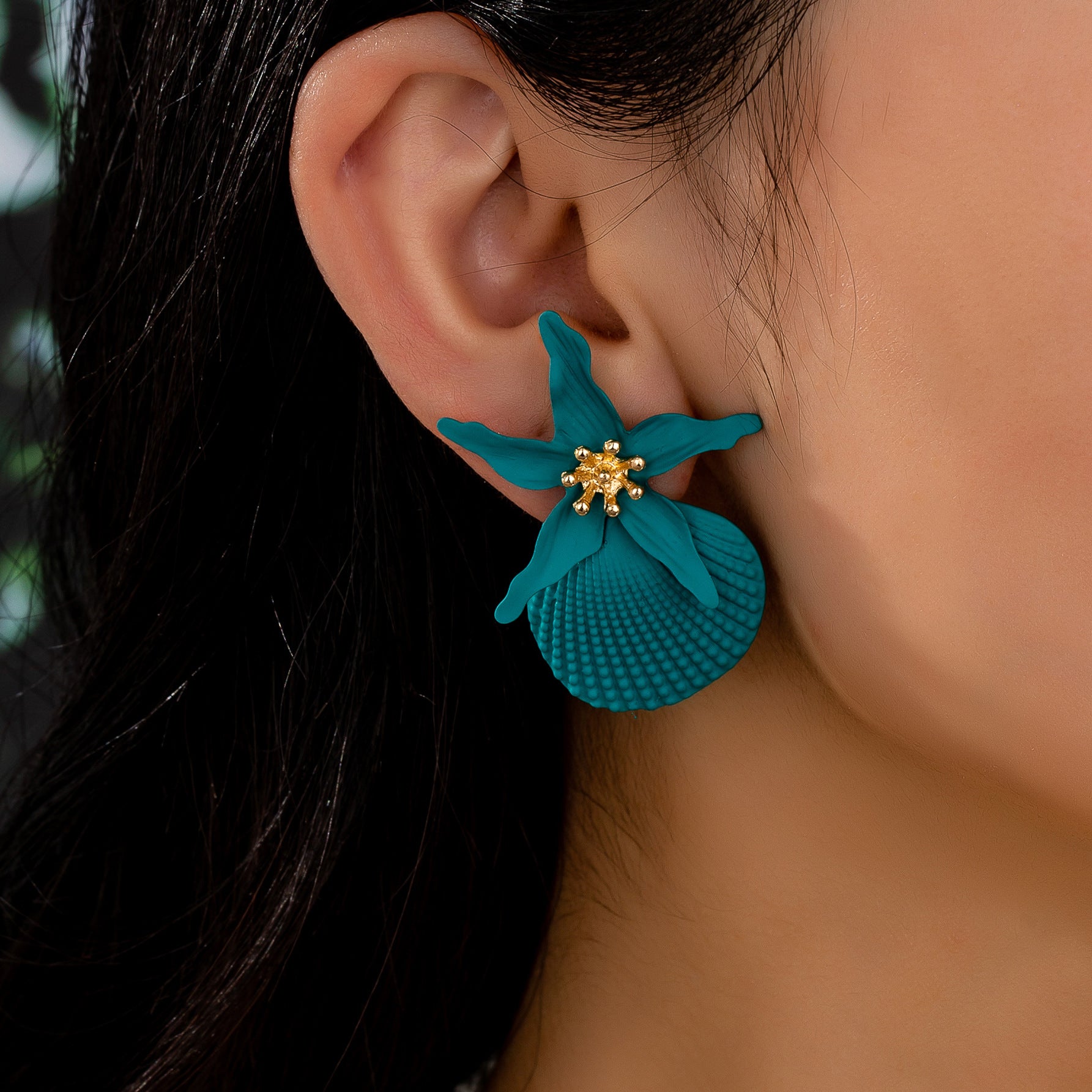 Wholesale Alloy Green Starfish Earrings For Women Summer Seaside Vacation Party Wear
