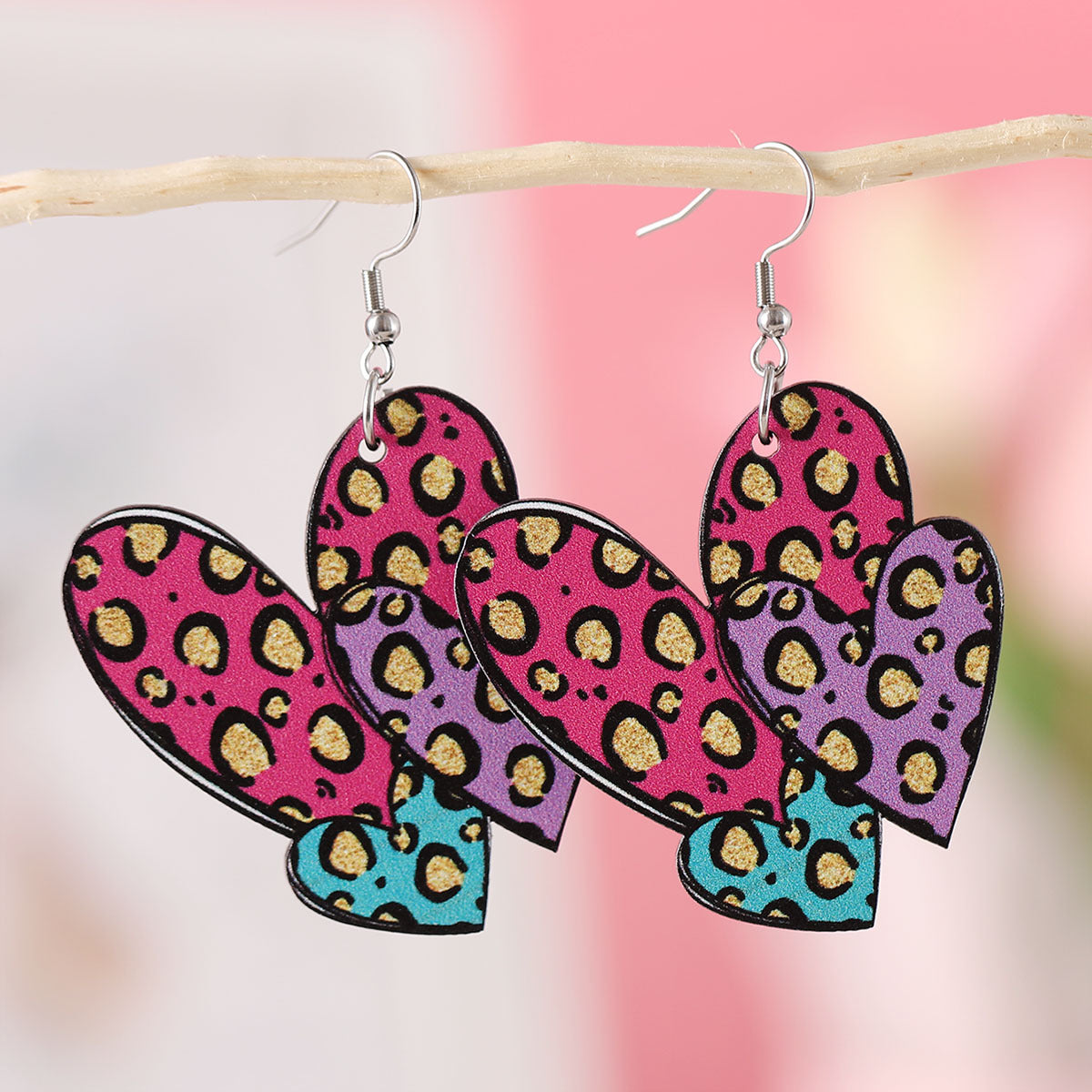 Wholesale  Valentine's Day Plaid Leopard Print Wave Dot Love Earrings