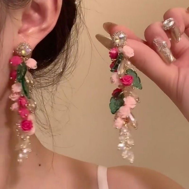 Wholesale Flower Tassel Pendant Earrings