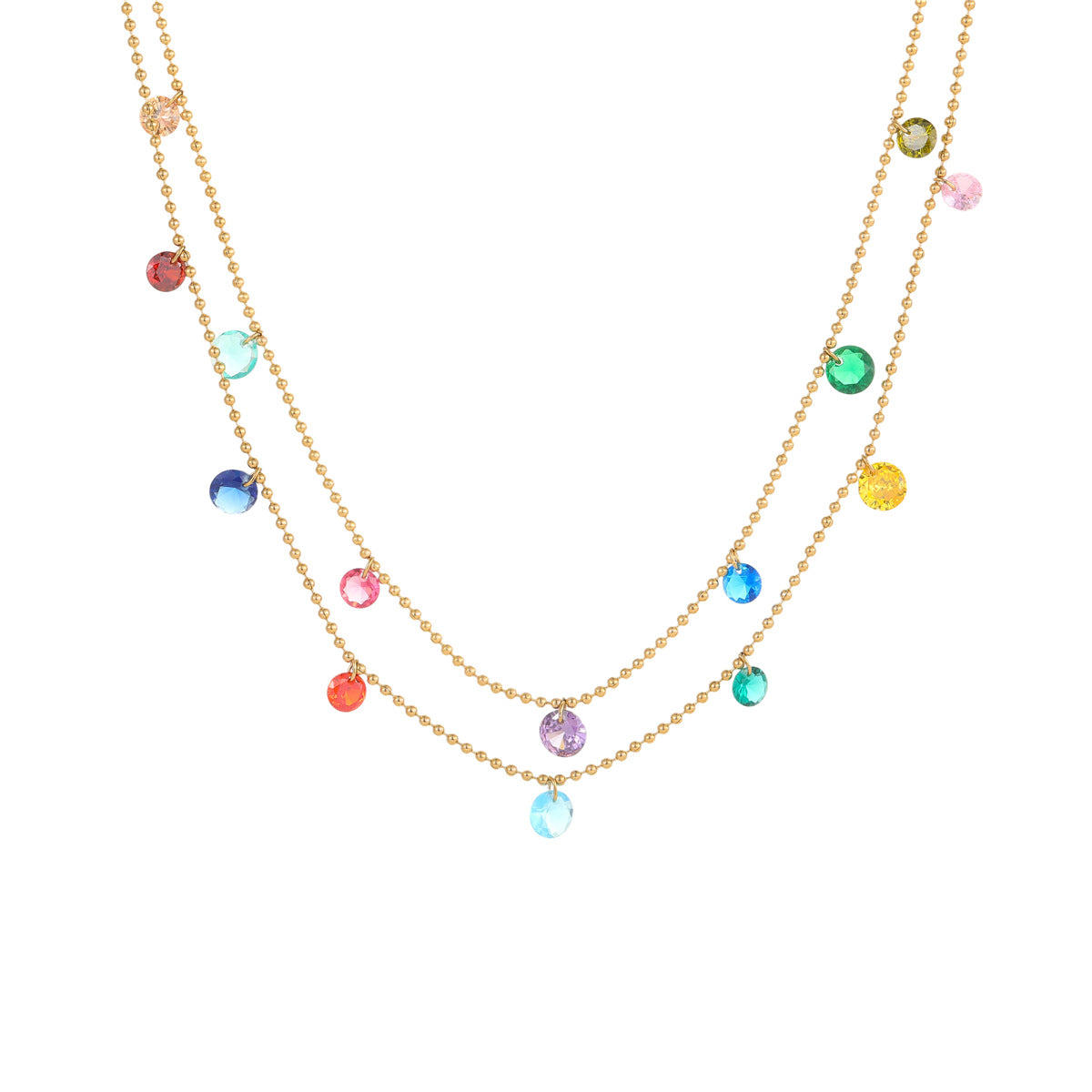 Wholesale Stainless steel Necklace Light Luxury Niche Inlaid with Colorful Zircon Multi-layer Stacked Necklace