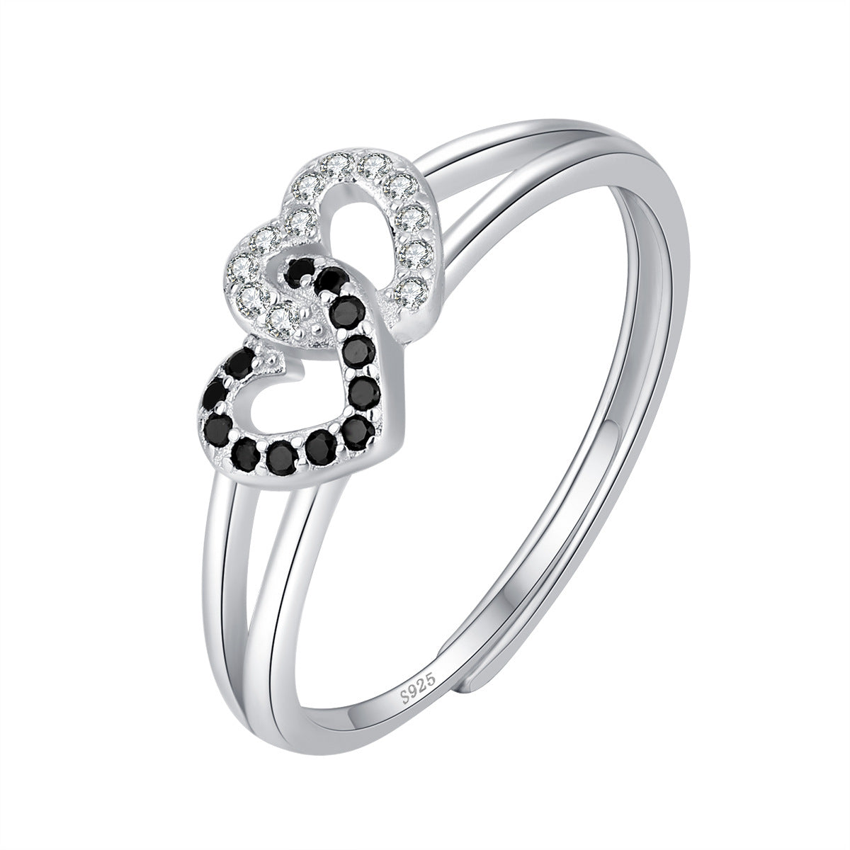 Wholesale s925 Sterling Silver Hollow-out Double Love Luxury Ring