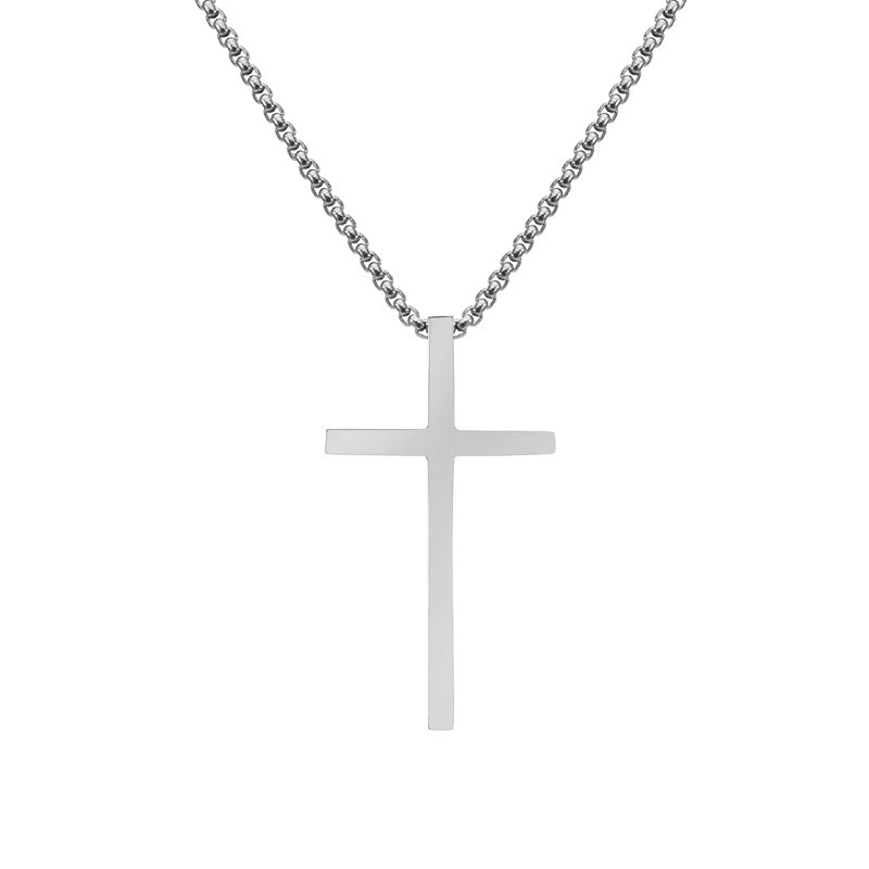 Wholesale titanium steel simple glossy square hole cross  necklace