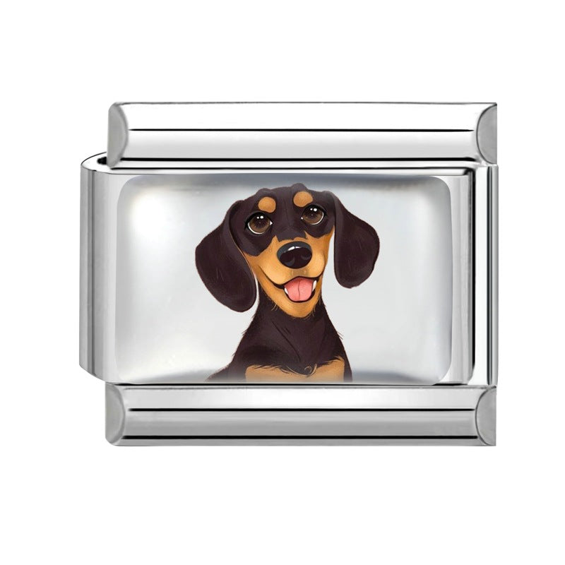Wholesale Dog Italian Charms DIY square Single Section Creative Stainless Steel Composable Bracelet