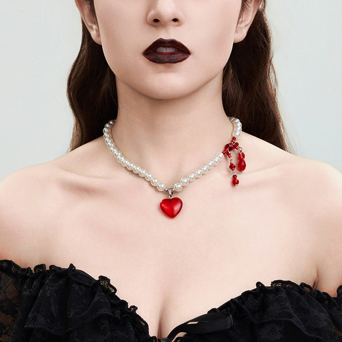 Wholesale Gothic Pearl Necklace  Blood Drops Tassel Crystal Clavicle Chain